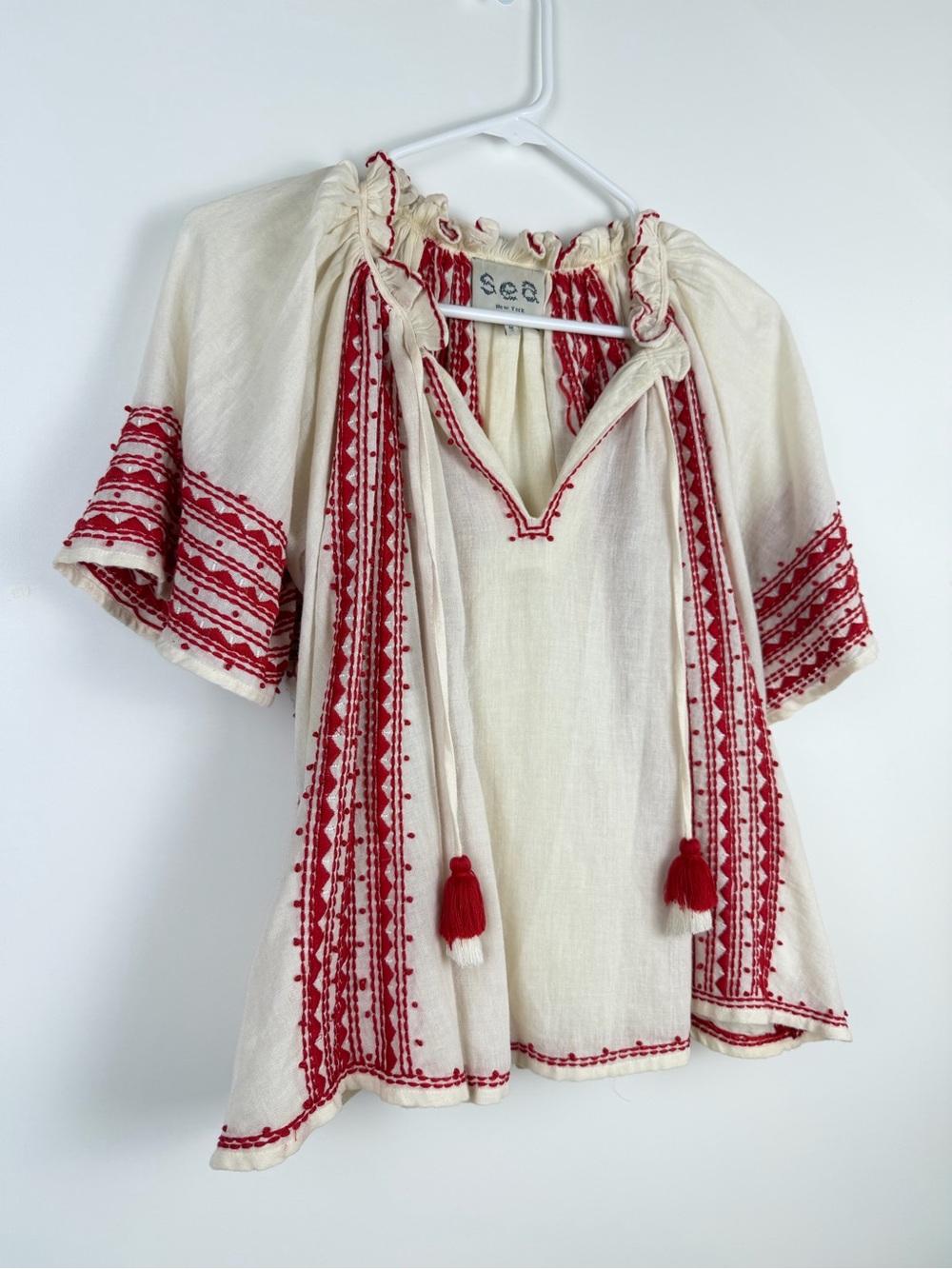 Sea New York Embroidered Peasant Blouse – Ivory/Red | Size Medium - Picture 3 of 13
